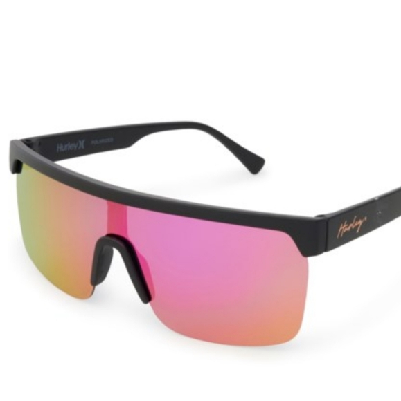 Hurley Black semi rim‎ flat brow Polarized Mirror Lenses Shield Sunglasses
